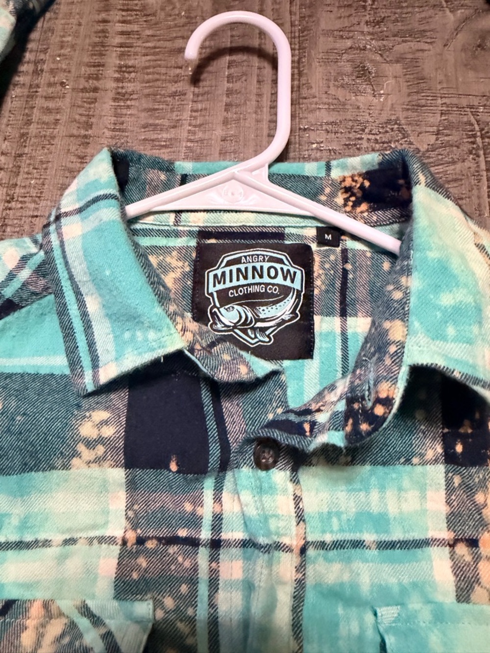 Angry Minnow Teal Plaid Button-Down Shirt Unicorn & Phrase on Back - Picture 6 of 12